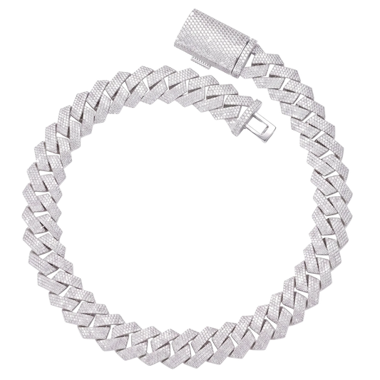 Collana "Prism Cuban" 20mm/22mm Argento 925 & VVS Moissanite 4 File