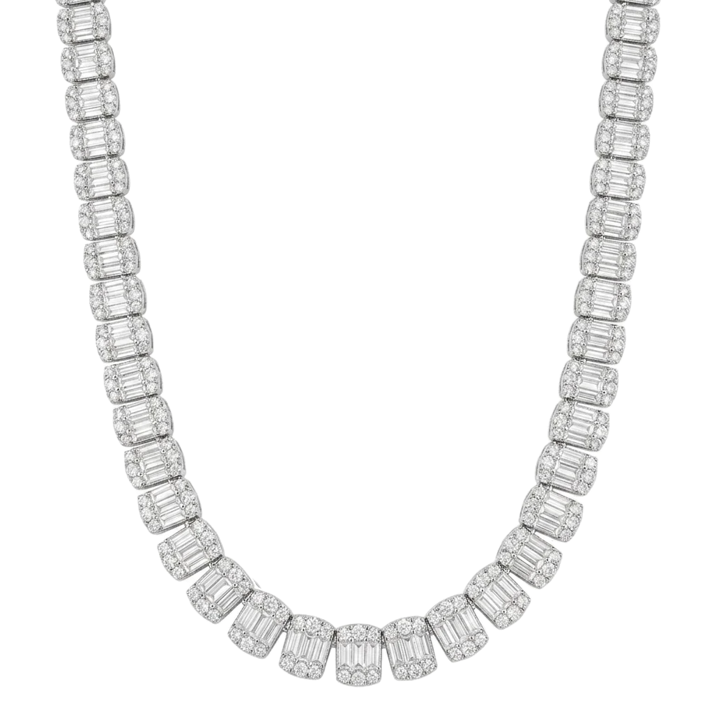 Collana "Square Baguette" 8mm Argento 925 & VVS Moissanite