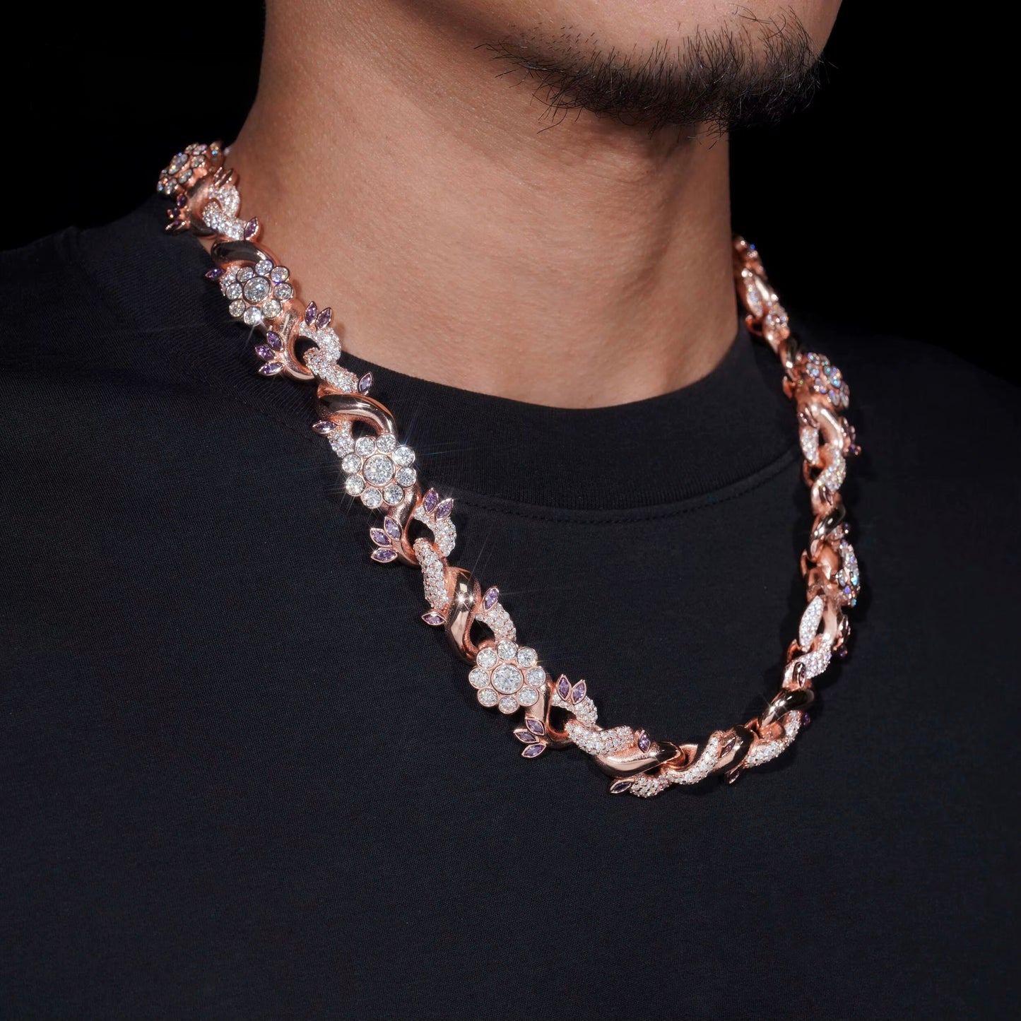 Collana "Floral Rose" 18mm Argento 925 & VVS Moissanite