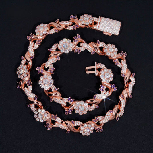Collana "Floral Rose" 18mm Argento 925 & VVS Moissanite