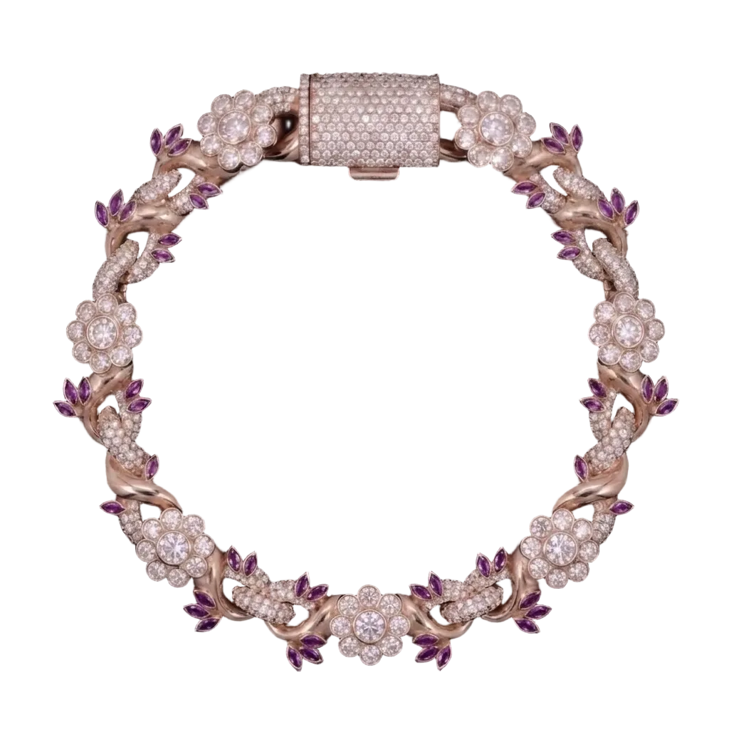 Bracciale "Floral Rose" 18mm Argento 925 & VVS Moissanite