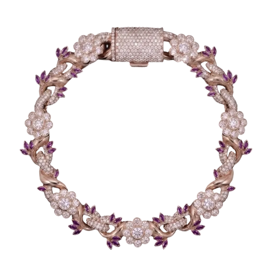 Bracciale "Floral Rose" 18mm Argento 925 & VVS Moissanite