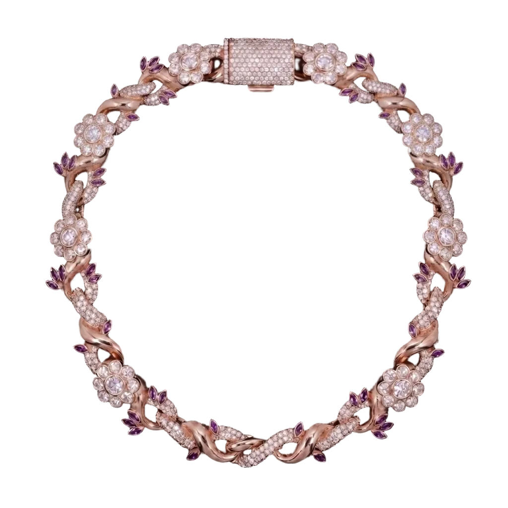 Collana "Floral Rose" 18mm Argento 925 & VVS Moissanite