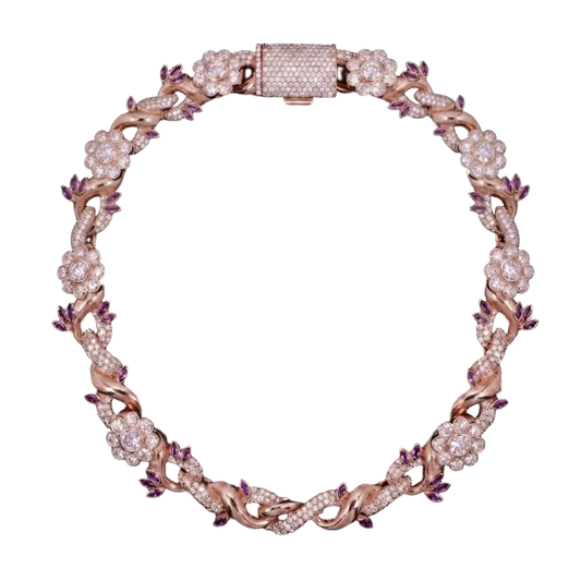 Collana "Floral Rose" 18mm Argento 925 & VVS Moissanite