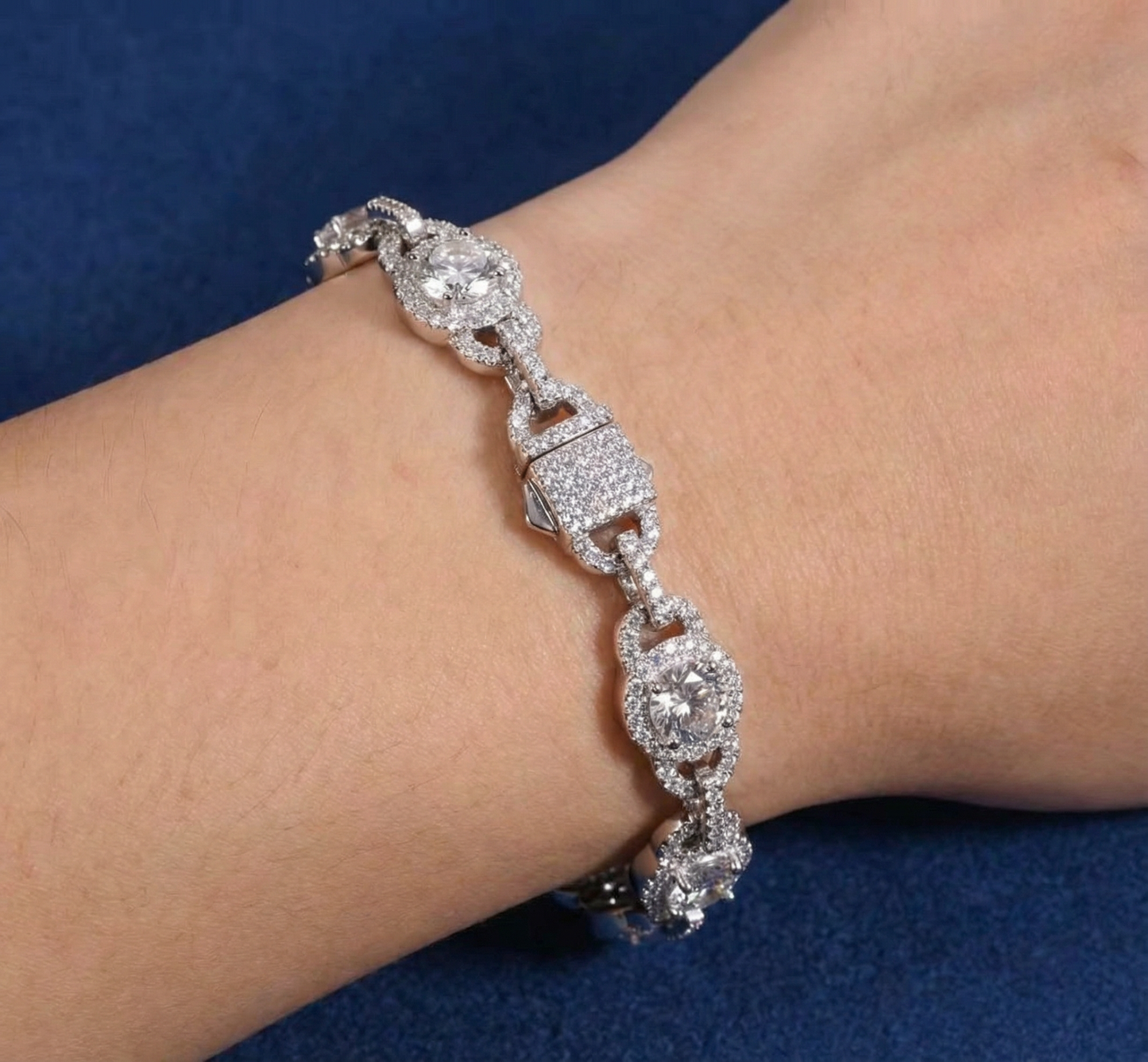 Collana / Bracciale "Green Link" 7mm Argento 925 & VVS Moissanite / Zirconi