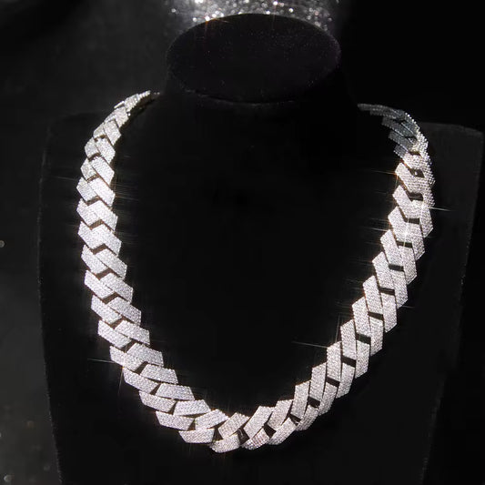 Collana "Prism Cuban" 20mm/22mm Argento 925 & VVS Moissanite 4 File