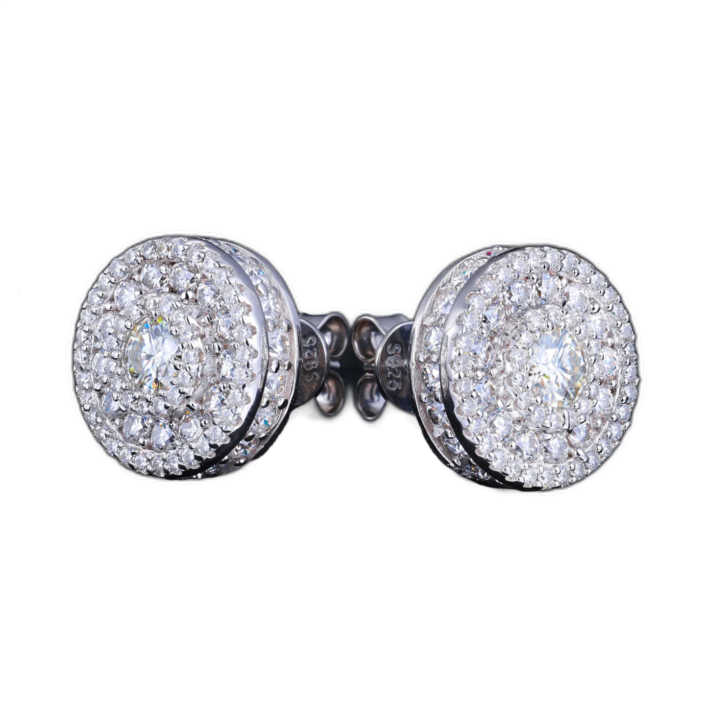 Orecchini "Full Iced Halo Round" Argento 925 & Moissanite