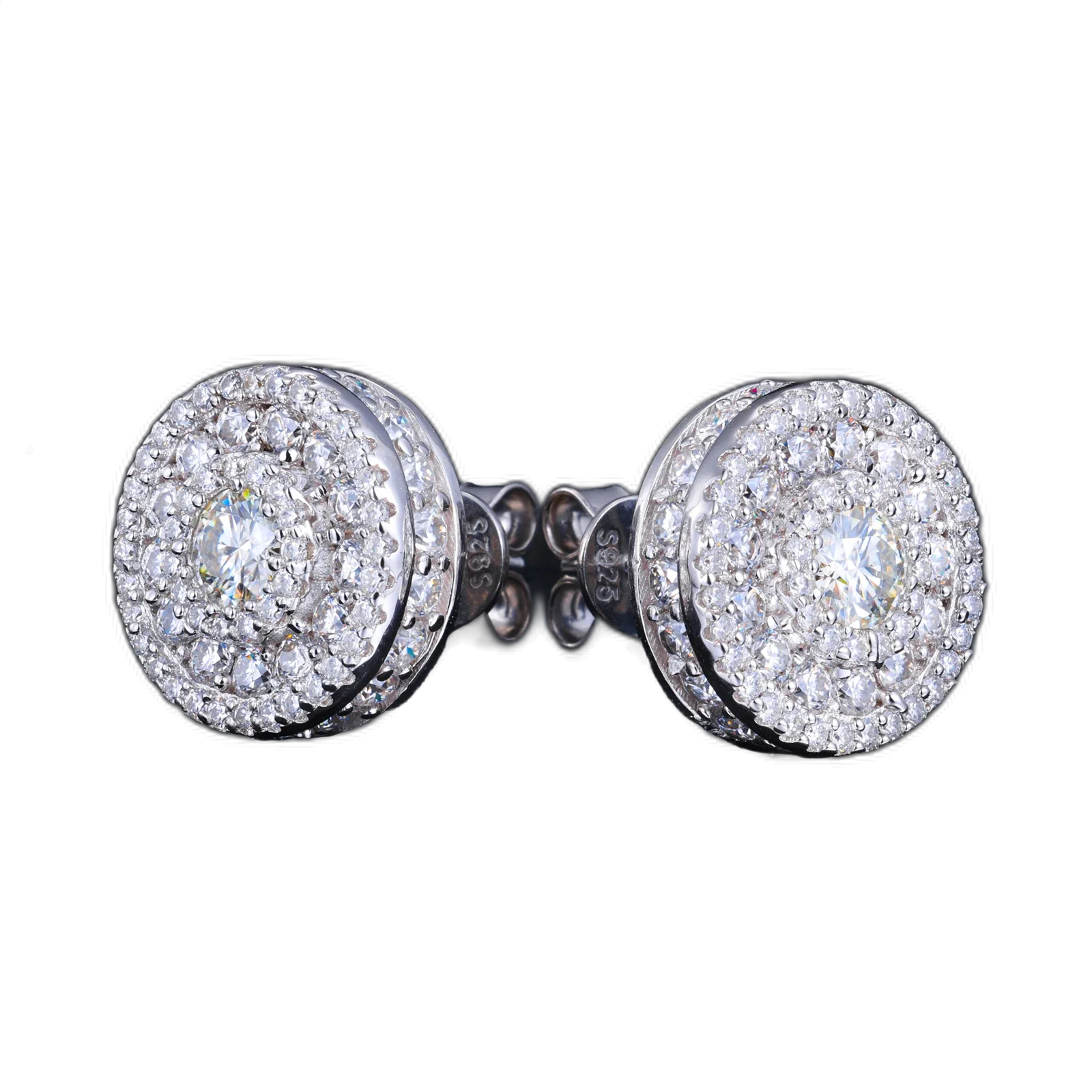 Orecchini "Full Iced Halo Round" Argento 925 & Moissanite
