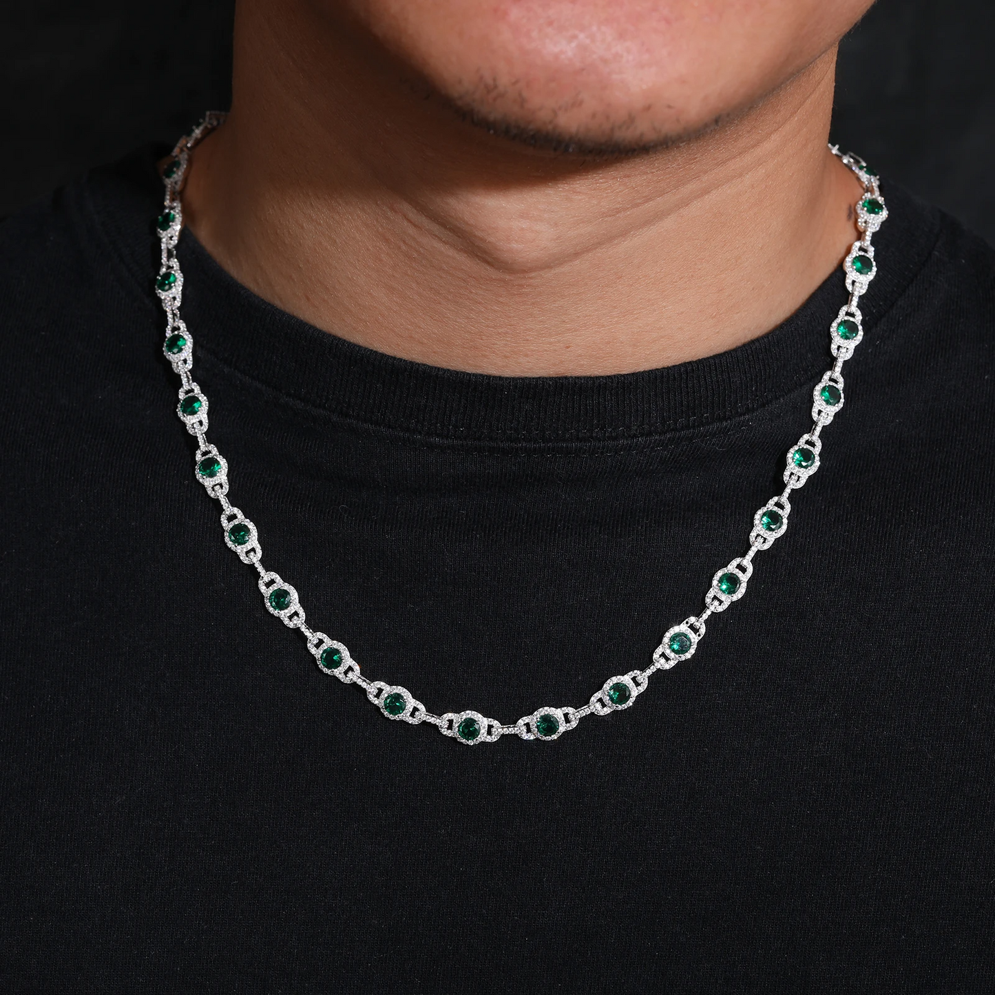 Collana / Bracciale "Green Link" 7mm Argento 925 & VVS Moissanite / Zirconi