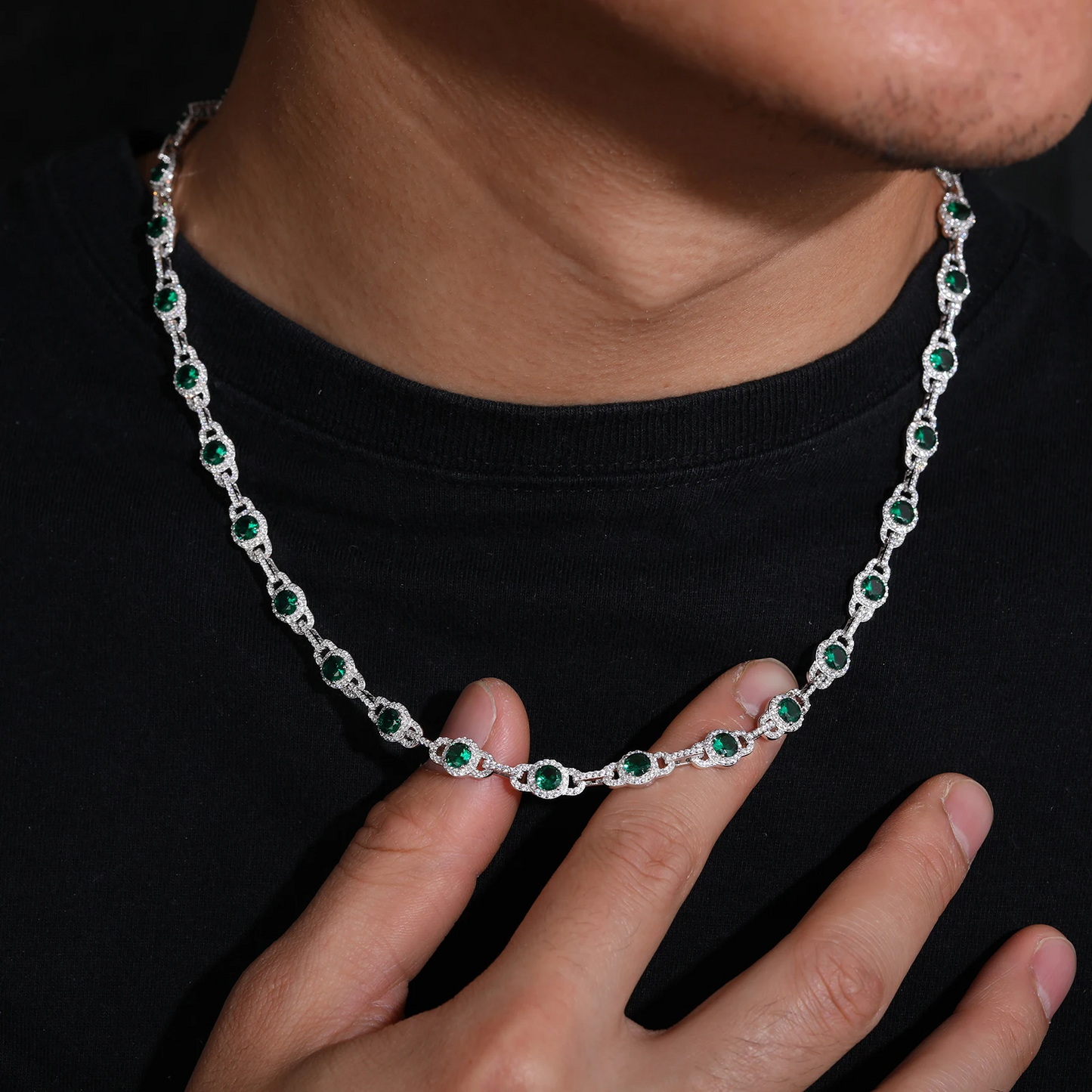 Collana / Bracciale "Green Link" 7mm Argento 925 & VVS Moissanite / Zirconi