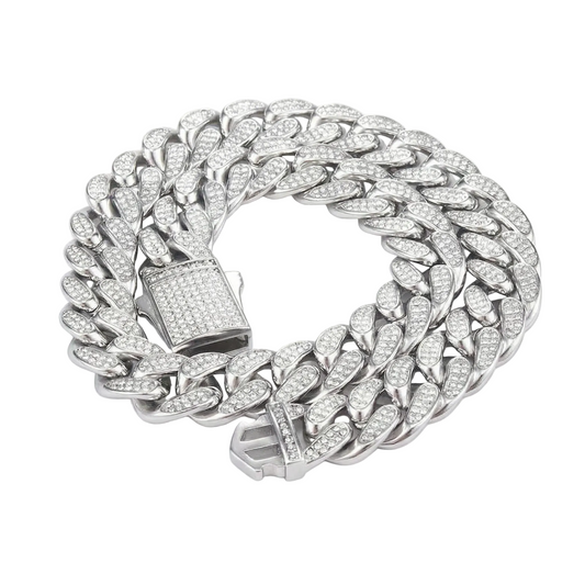 Collana / Bracciale "Cuban Pavé" 16mm Acciaio Inossidabile