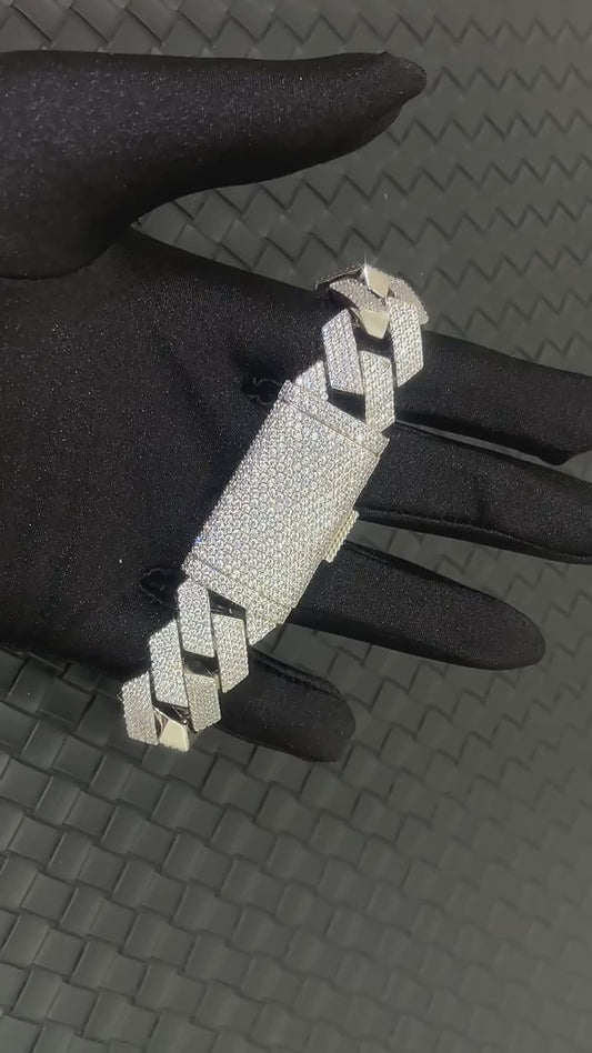 Bracciale "Prism Cuban" 20mm Argento 925 & VVS Moissanite 4 File