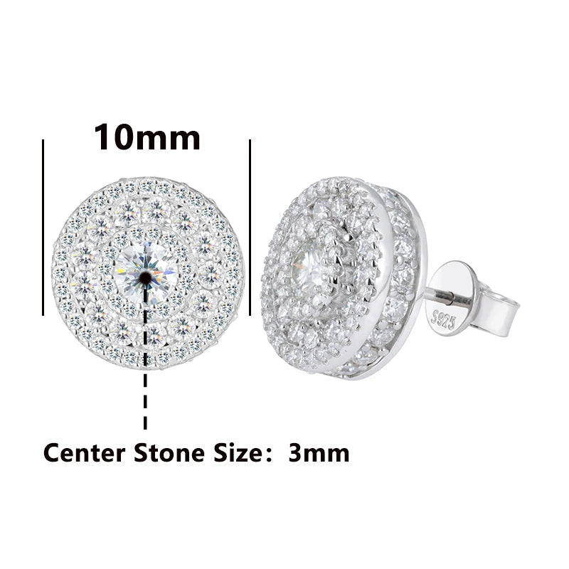 Orecchini "Full Iced Halo Round" Argento 925 & Moissanite